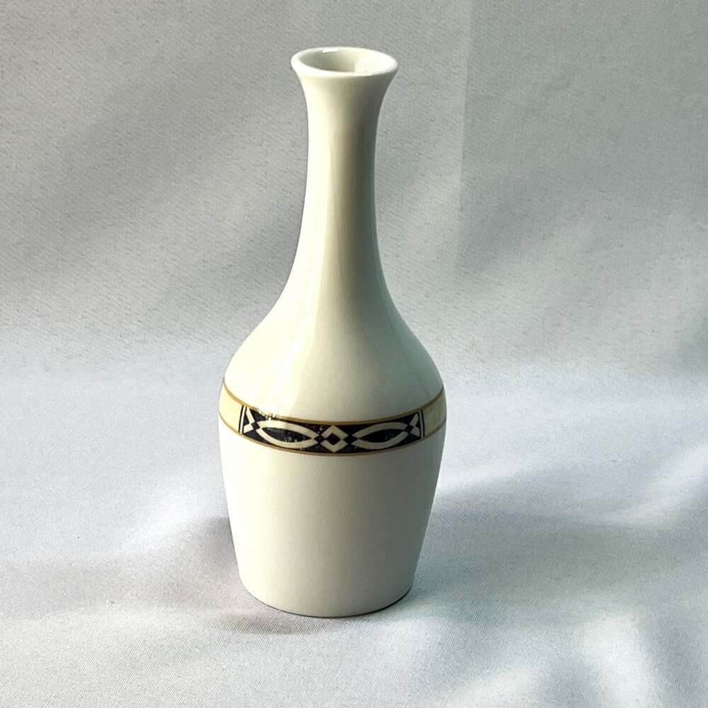 Royal Doulton Vintage Bud Vase English Porcelain Greek Key Black White Retro 6"